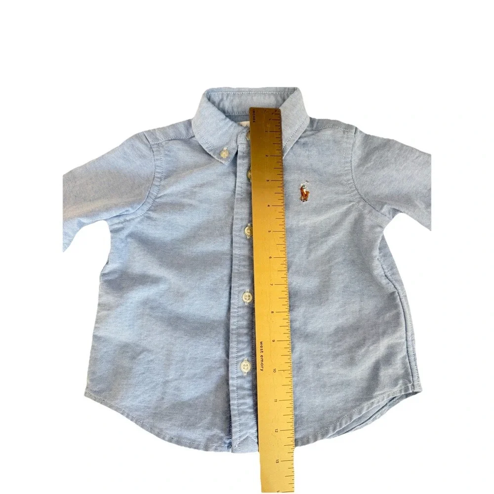 Ralph Lauren Button Down Shirt Kids 9M Blue Long Sleeve Oxford Cotton Pony Logo